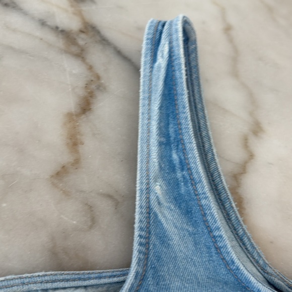 Zara Square Neck Light Blue Denim Mini Dress Sz L - Picture 9 of 11